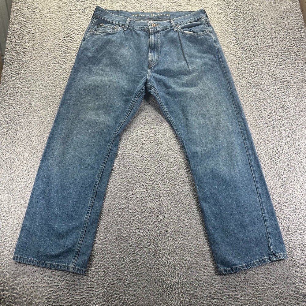 Vintage Nautica Jeans Mens 38x30 Blue Cotton Denim Straight Baggy Faded Workwear